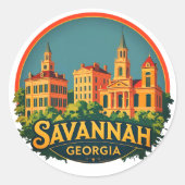 Savannah Georgia Skyline Ronde Sticker (Voorkant)