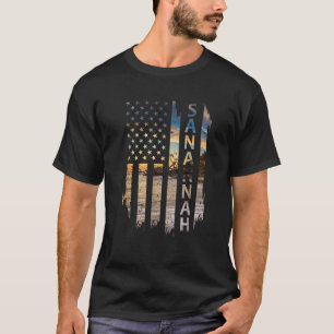 Savannah Georgia Summer Sunset American Flag Patri T-shirt