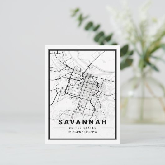 Savannah Georgia USA Travel City Map Briefkaart (Staand voorkant)