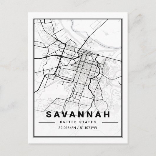 Savannah Georgia USA Travel City Map Briefkaart (Voorkant)
