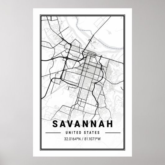 Savannah Georgia USA Travel City Map Poster (Voorkant)