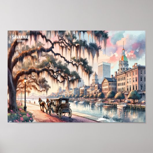 Savannah Georgia USA Travel Places waterverf Poster (Voorkant)