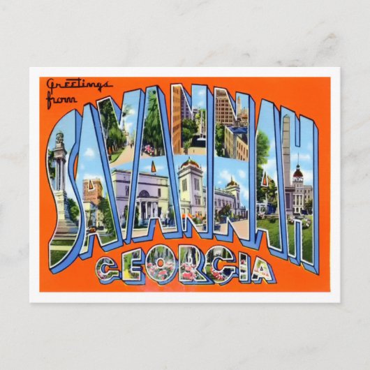 Savannah, Georgia Vintage Big Letters Briefkaart (Voorkant)