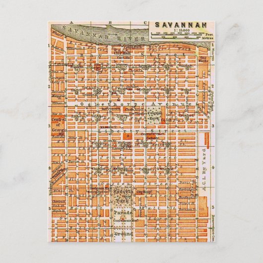 Savannah Georgia Vintage Kaart Ansichtkaart (Voorkant)