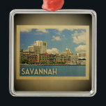 Savannah Georgia Vintage Travel Ornament<br><div class="desc">Een  Savannah-ornament met een indrukwekkend uitzicht van de skyline in de stad.</div>
