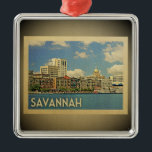Savannah Georgia Vintage Travel Ornament<br><div class="desc">Een  Savannah-ornament met een indrukwekkend uitzicht van de skyline in de stad.</div>