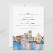 SAVANNAH Georgia Waterverf Skyline Bewaar de datum Kaart (Voorkant)