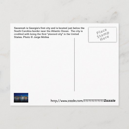 Savannah, Georiga, VS. Briefkaart (Achterkant)