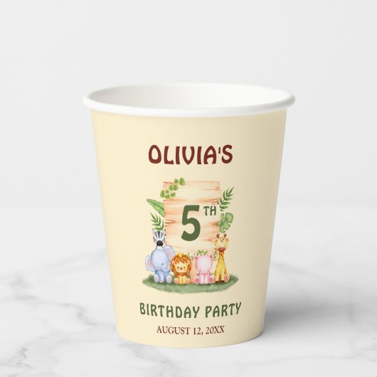 Savannah giraffe leeuw nijlpaard zebra olifant papieren bekers (Achterkant)