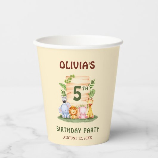 Savannah giraffe leeuw nijlpaard zebra olifant papieren bekers (Voorkant)