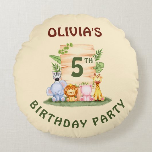 Savannah giraffe leeuw nijlpaard zebra olifant rond kussen (Voorkant)