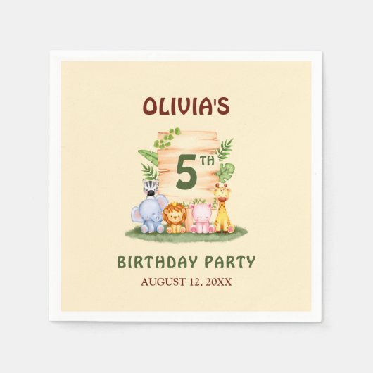 Savannah giraffe leeuw nijlpaard zebra olifant servet (Voorkant)