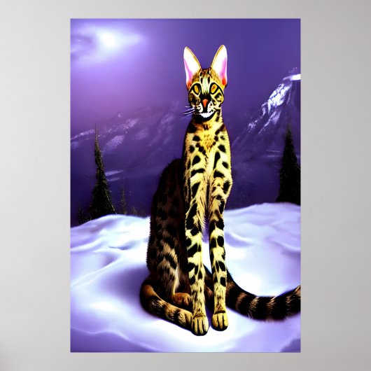 Savannah-kat in berg | AI Art Poster (Voorkant)