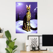 Savannah-kat in berg | AI Art Poster (Thuiskantoor)