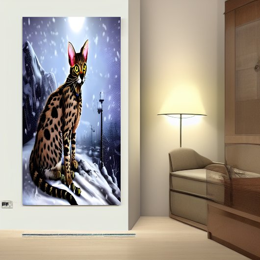 Savannah-kat in de sneeuwberg | AI Art. Poster