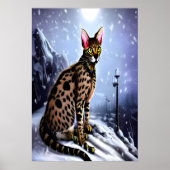 Savannah-kat in de sneeuwberg | AI Art. Poster (Voorkant)