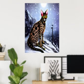Savannah-kat in de sneeuwberg | AI Art. Poster (Thuiskantoor)
