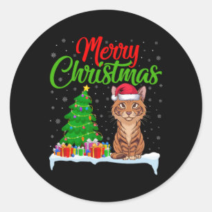 Savannah Kat Kerstboom Lichten Xmas Savannah C Ronde Sticker