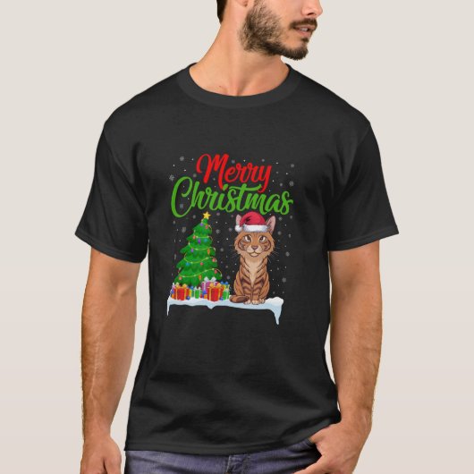 Savannah Kat Kerstboom Lichten Xmas Savannah C T-shirt (Voorkant)