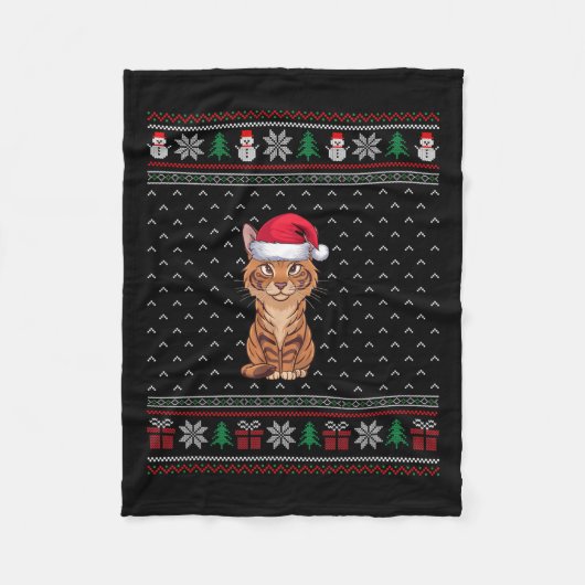 Savannah kat met Santa Hat Ugly Xmas Savannah Fleece Deken (Voorkant)