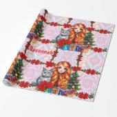 SAVANNAH ~ Kerstmeisje en kat ~ Cadeaupapier (Uitgerold)