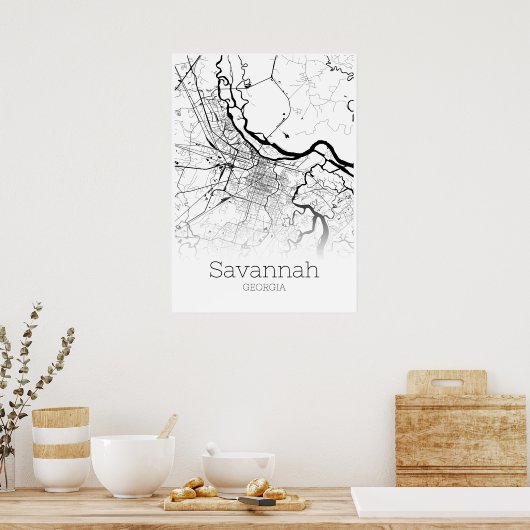 Savannah Map - Georgia - City Map Poster (Keuken)