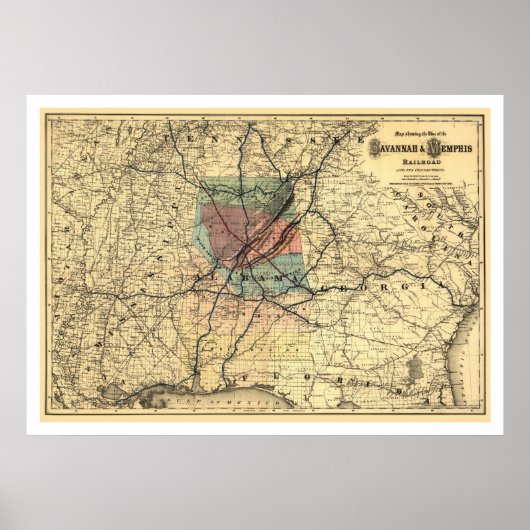 Savannah & Memphis Railroad Map 1872 Poster (Voorkant)