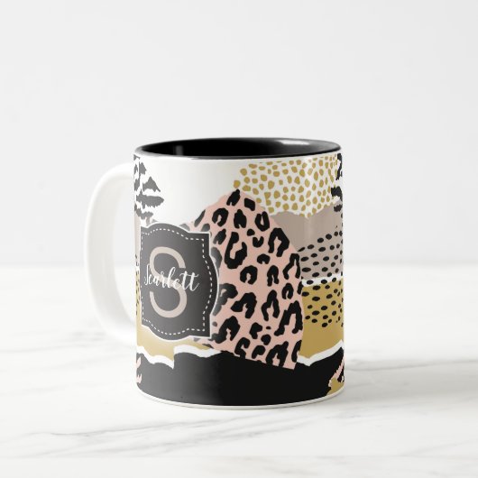 Savannah met aangepaste monogram en naam tweekleurige koffiemok (Voorkant links)