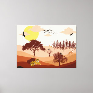 Savannah Natuur Landscape Sunset Art Canvas Afdruk