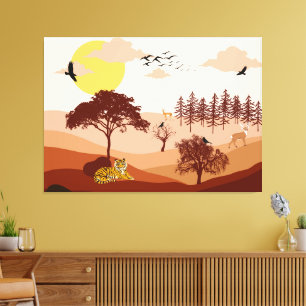 Savannah Natuur Landscape Sunset Art Canvas Afdruk