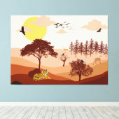 Savannah Natuur Landscape Sunset Art Canvas Afdruk (Insitu (Houten vloer))
