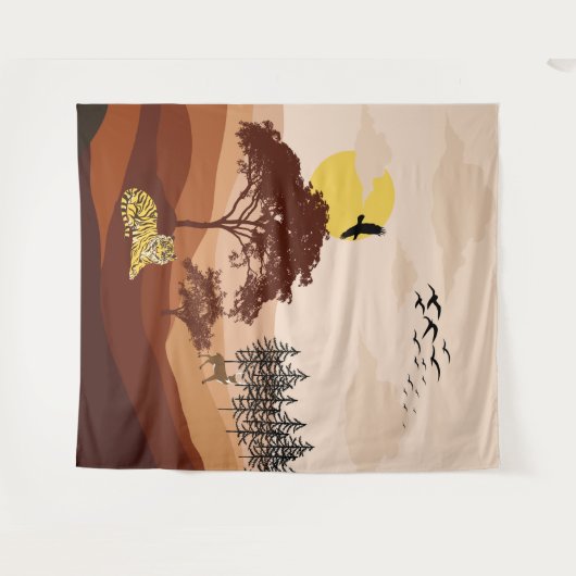 Savannah Natuur Landschap Zonnekunst Bosbouw Wandkleed (Voorkant (horizontaal))