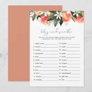 SAVANNAH Peach Baby Word Scramble Baby shower Kaart