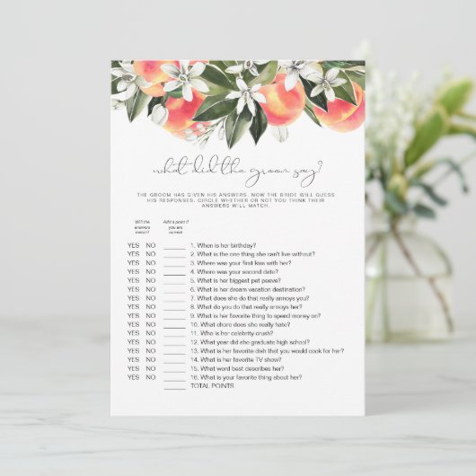 SAVANNAH Peach Wat zei de Groom tegen het Bridal-s Kaart (Staand voorkant)