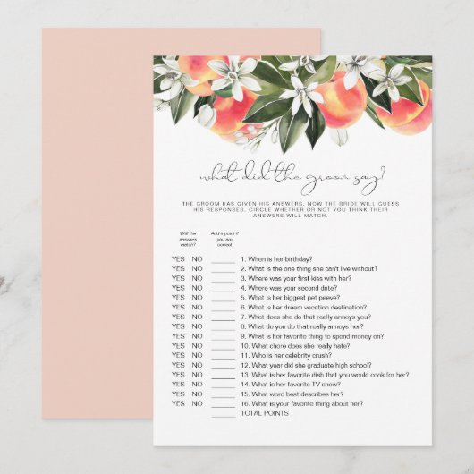 SAVANNAH Peach Wat zei de Groom tegen het Bridal-s Kaart (Voorkant / Achterkant)