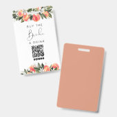 SAVANNAH Perzik Koop de Bruid een Drink QR Code Badge (Voor- en achterkant)