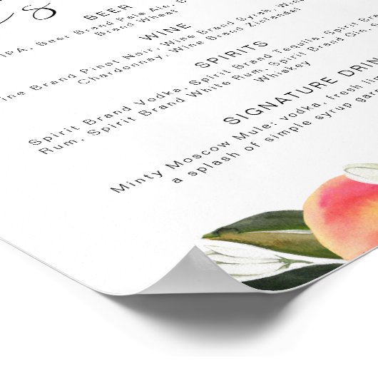 SAVANNAH Perzik Let's Drink Bar Menu Poster (Hoek)