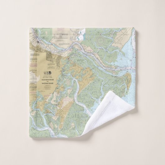 Savannah River en Wassaw Sound Nautische kaart Bad Handdoek (Wasdoekje)