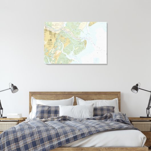 Savannah River en Wassaw Sound Nautische kaart Canvas Afdruk (Insitu (Slaapkamer))