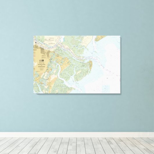 Savannah River en Wassaw Sound Nautische kaart Canvas Afdruk (Insitu (Houten vloer))