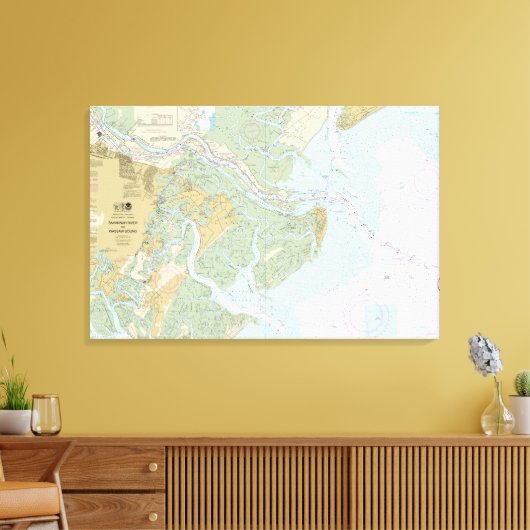 Savannah River en Wassaw Sound Nautische kaart Canvas Afdruk (Insitu (Woonkamer))