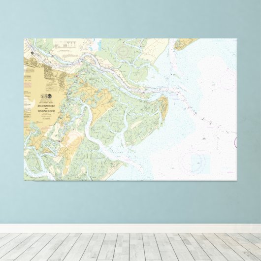 Savannah River en Wassaw Sound Nautische kaart Canvas Afdruk (Insitu (Houten vloer))