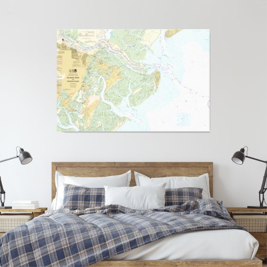 Savannah River en Wassaw Sound Nautische kaart Canvas Afdruk (Insitu (Slaapkamer))