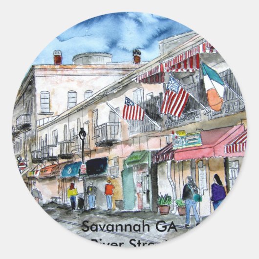 Savannah River Georgia River Street stadsbeeld kun Ronde Sticker (Voorkant)