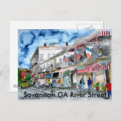 savannah_river_street_schilderij, Savannah GA Riv. Briefkaart (Voorkant / Achterkant)