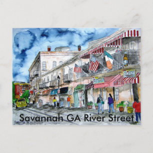 savannah_river_street_schilderij, Savannah GA Riv. Briefkaart