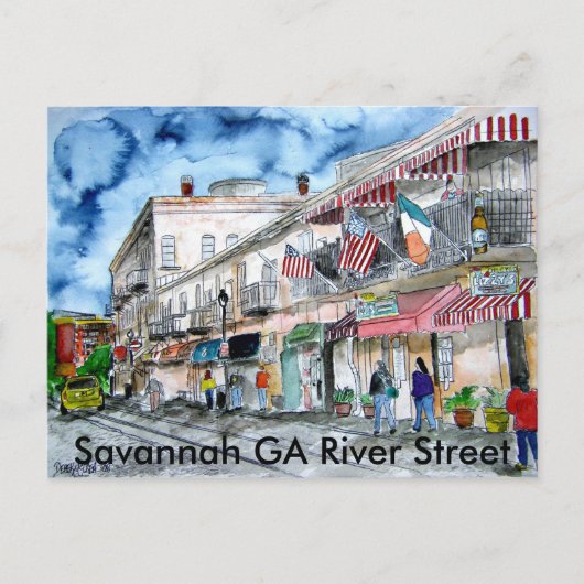 savannah_river_street_schilderij, Savannah GA Riv. Briefkaart (Voorkant)