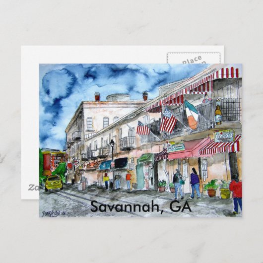 SAVANNAH rivierstraatschilderkaart, GA Briefkaart (Voorkant / Achterkant)