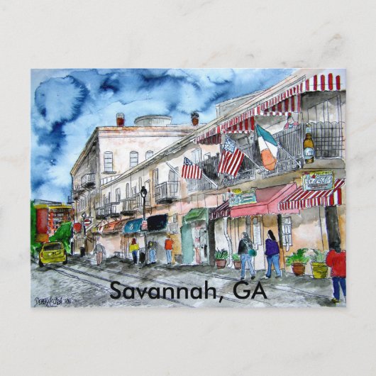 SAVANNAH rivierstraatschilderkaart, GA Briefkaart (Voorkant)