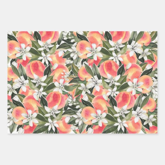 SAVANNAH Sweet Georgia Perzik Witte Bloemen Inpakpapier Vel (Voorkant 2)